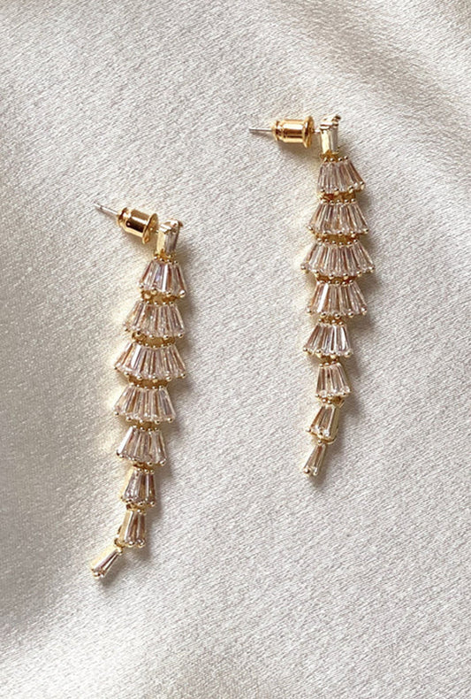 Crystal Fringe Earrings - Gold
