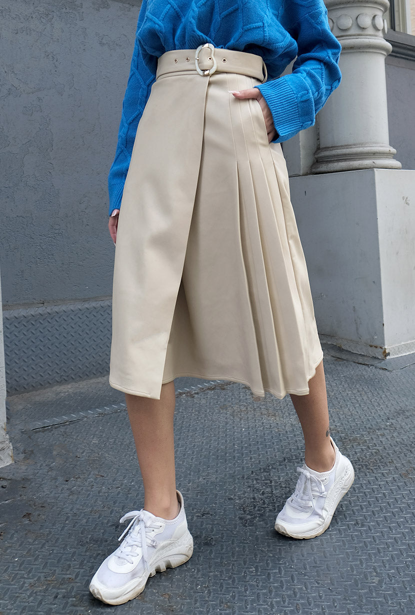 Kinsley Vegan Leather Skirt - Cream