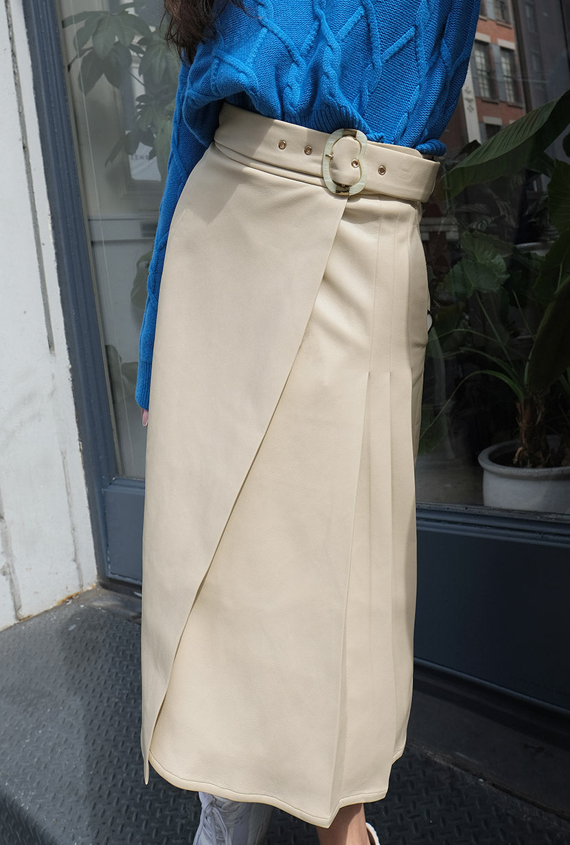 Kinsley Vegan Leather Skirt - Cream