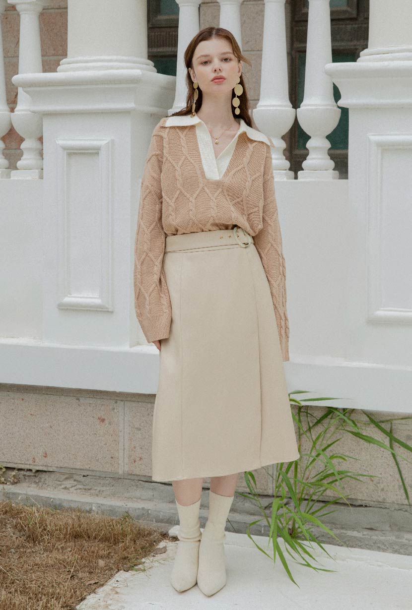 Kinsley Vegan Leather Skirt - Cream