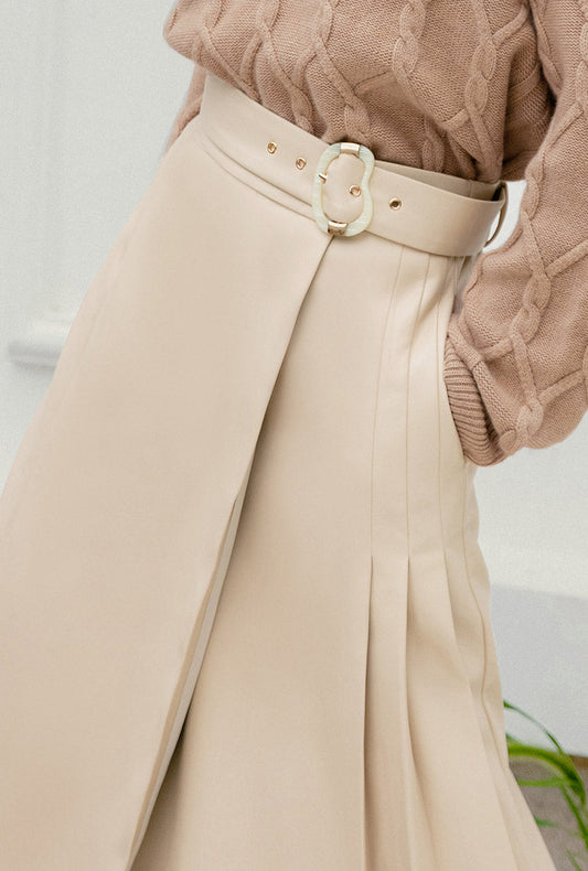 Kinsley Vegan Leather Skirt - Cream
